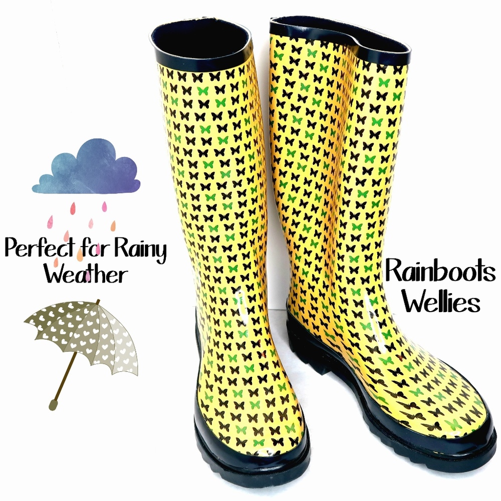 143 Girl Yellow Rain Boots Wellies Wm size 11